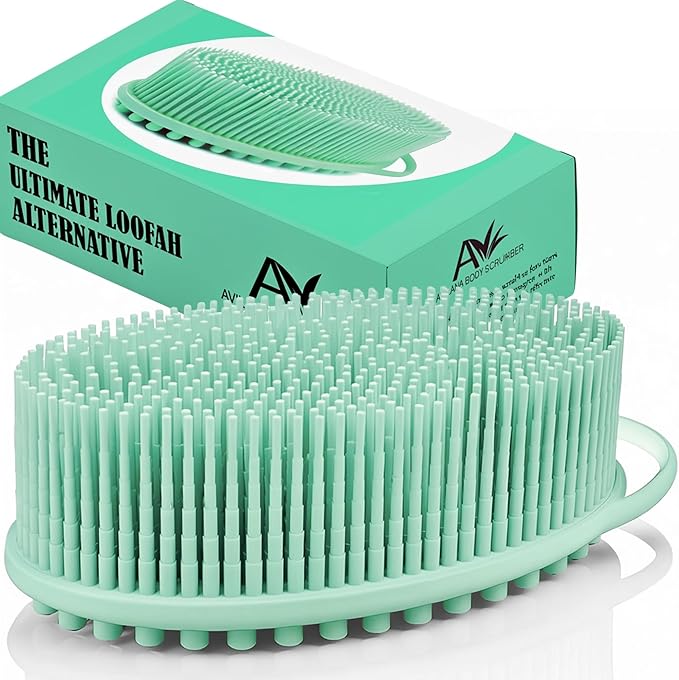 Avilana Silicone Body Scrubber – Gentle Shower Brush & Loofah Alternative- Food Grade & Lab Tested – Fast-Drying, Hygienic, BPA-Free Silicone Body Gentle Exfoliator (Green, Massage)