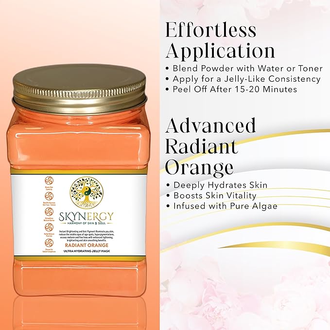 Radiant Orange Ultra Hydrating Jelly Mask -Professional Grade Hydroglo Facials Professional Peel Off Face Mask for Skin Hydration, Radiance, Reduced Fine Lines & Pigmentation | 30 fl oz