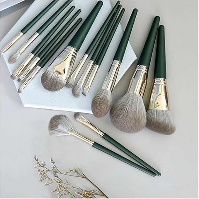 Makeup Brush Gift Set: 14 Professional Makeup Brush Set Senior Plant Fiber Bionic Silk Synthetic Face Kabuki Brush Set Foundation Blush Eye Shadow Brush Set LS-HZS-002