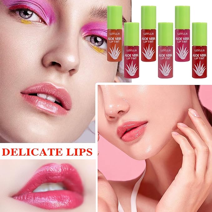 6 Pcs Aloe Vera Color Changing Change Lipstick,Magic Lipstick Jelly Lip Balm,Moisturizer Tinted Lip Tint Stain Long Lasting Waterproof Temperature Color Change Lip Gloss