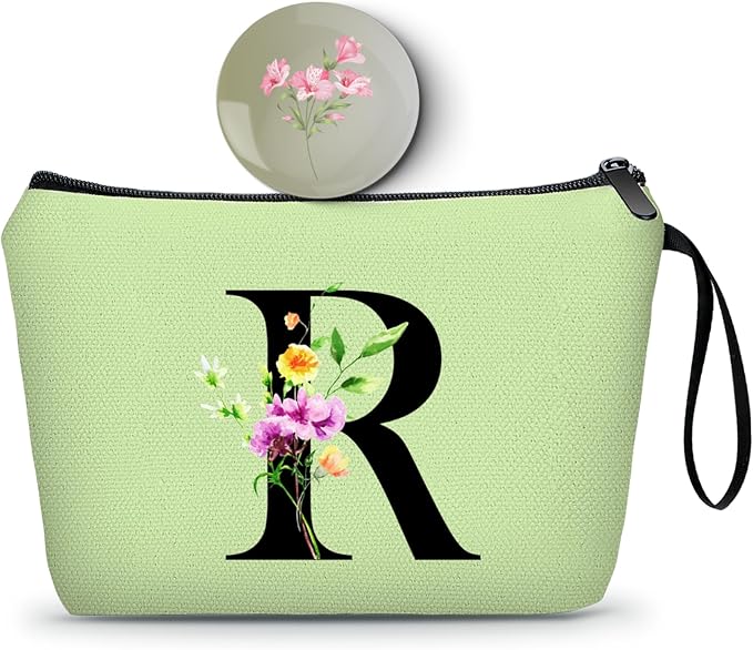 Women Birthday Maid of Honor Monogrammed Gifts for Bride Bridesmaid Sister Friend Her Teacher Makeup Cosmetic Bag with Mirror Mothers Day Christmas Graduation R