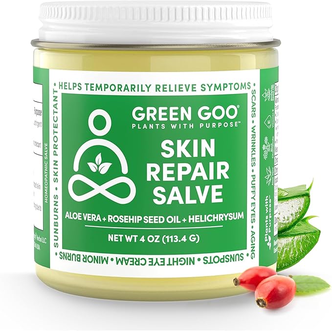 Green Goo Skin Repair Healing Salve, Natural Body & Face Moisturizer with Aloe Vera, Improves Skin's Appearance, Great for Scarring & Wrinkles, 4 Oz