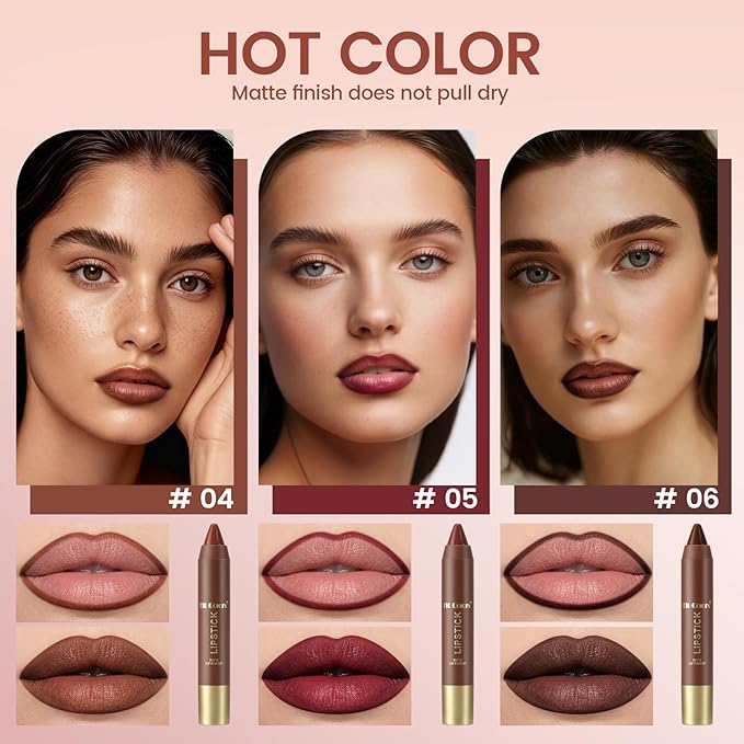 Noerrors 3Pcs Mauve Brown Matte Lip Liner and Lipstick Combo Set Kit for Women Antique Drak Brown Magic LipLiner 24 Hours Original Lip Crayon Makeup Stain Long Lasting Fall Lipstick Shades Waterproof
