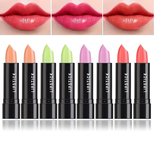 8 Pcs Color Changing Change Lipstick,Magic Lipstick Jelly Lip Balm,Moisturizer Tinted Lip Tint Stain Long Lasting Waterproof Temperature Color Change Lip Gloss