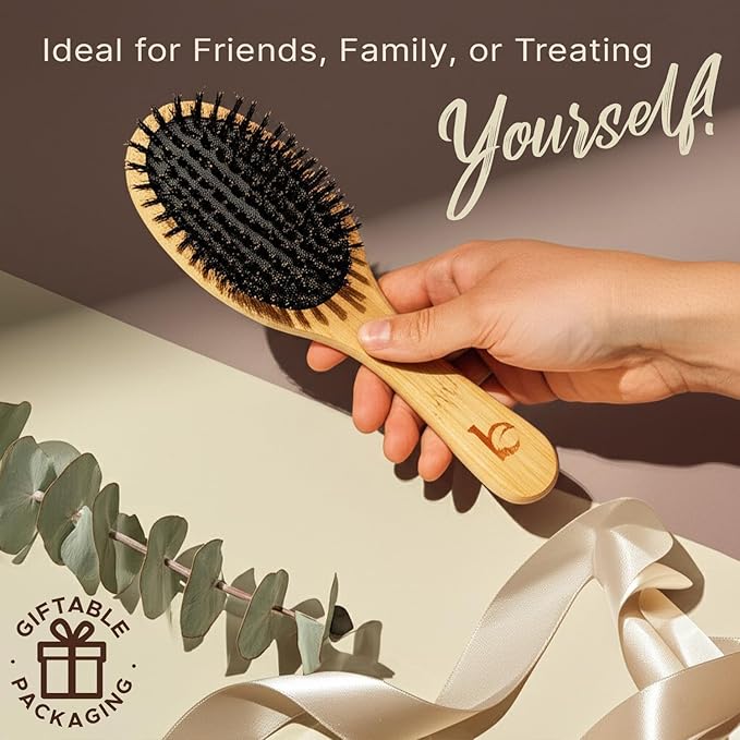 Boar Bristle Hair Brush for Women and Men, Natural 100% Soft Boars Hairbrush for Fine and Thin Hair