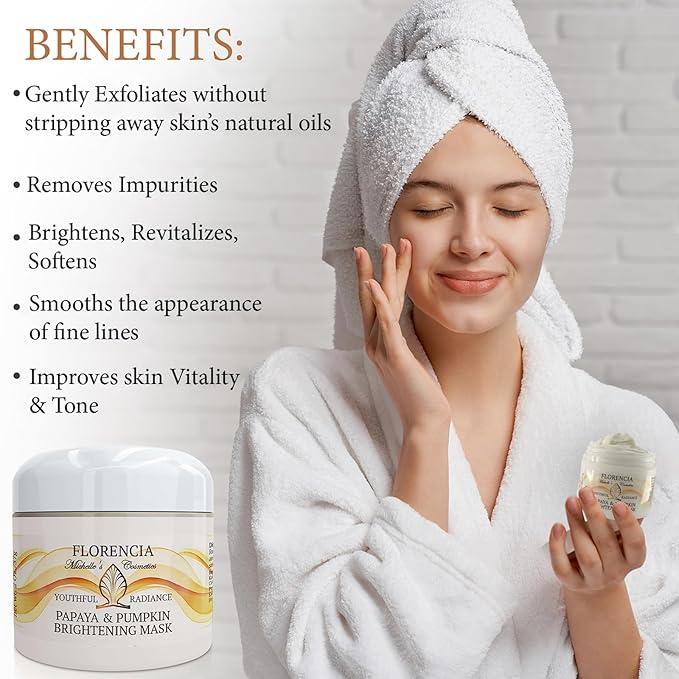 Florencia Papaya & Pumpkin Brightening Mask - Soft and Creamy, Gentle Exfoliating Facial Mask for Smoother, Brighter, Revitalized Complexion - Exfoliate, Renew and Glow, 2 oz