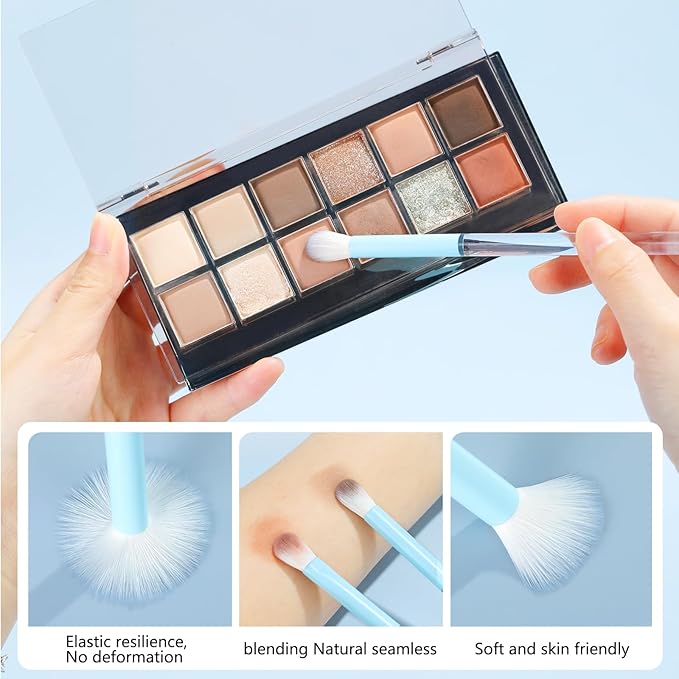 MSQ Eye Makeup Brushes 8pcs Eyeshadow Makeup Brushes Set with Bag Soft Synthetic Hairs for Eyeshadow, Eyeliner, Blending, Concealer, Nose Shadow, Blue