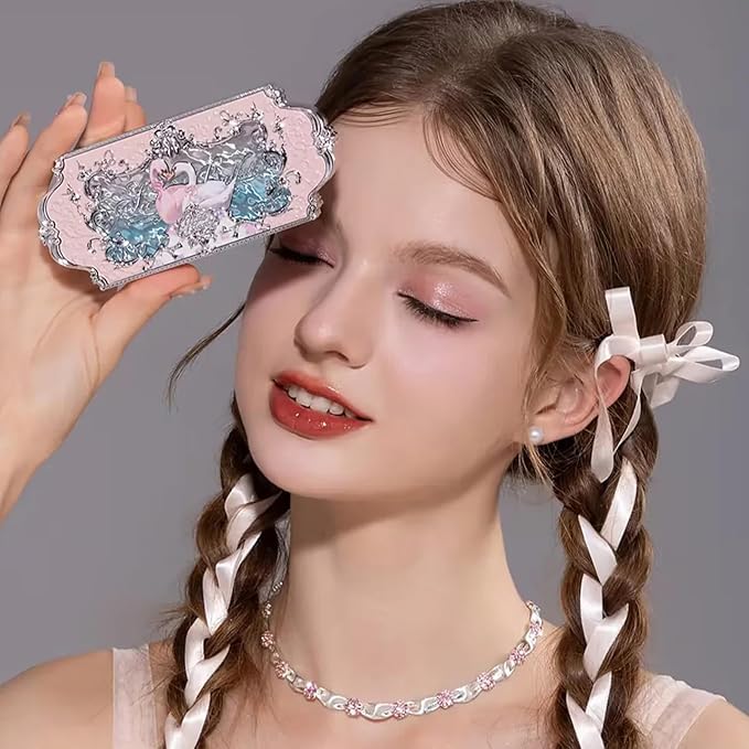 Flower Knows Swan Ballet Six-Color Makeup Palette,Eyeshadow,Blush,Highlighting & Contour All-in-One Face Makeup Palette with 4 Matte+2 Shimmer Pink Shades(03 Pink Swan,0.23 Oz)