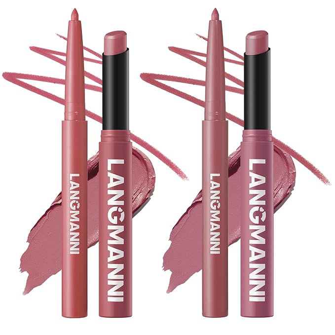 Jolilab 4Pcs Lip Set: 2 Colors Lip Liner+2 Colors Lipstick, Matte/Creamy,Smooth Creamy Texture,Long-Lasting,Bold/Nude Shades for Daily/Party, Vegan, Gift for Makeup Lovers.(#07+08)