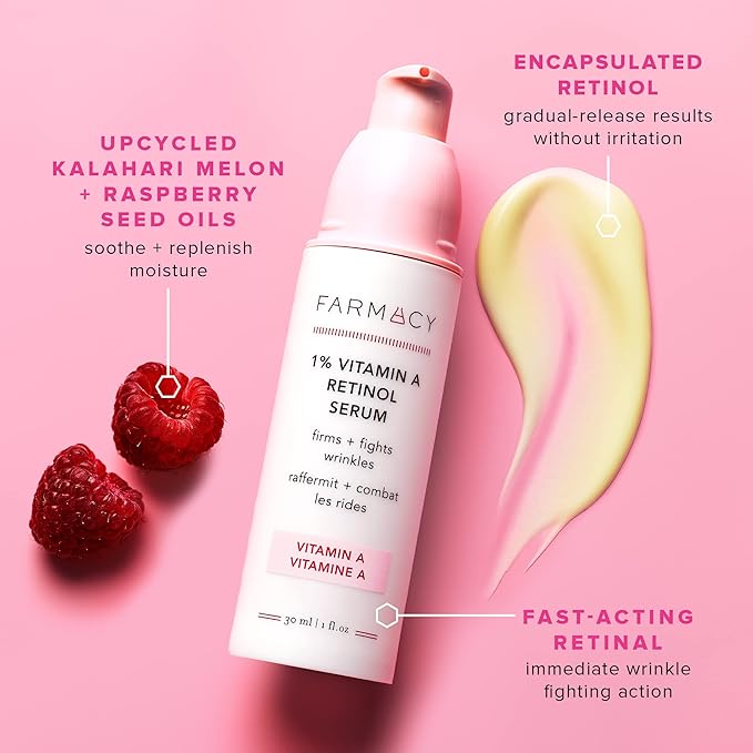 Farmacy Retinol Serum for Face - 1% Vitamin A Anti Aging - Resurfacing Wrinkle Formulated with Encapsulated Retinol + Ceramide NP to Prevent Moisture Loss + Replenish Skin Barrier (30ml)