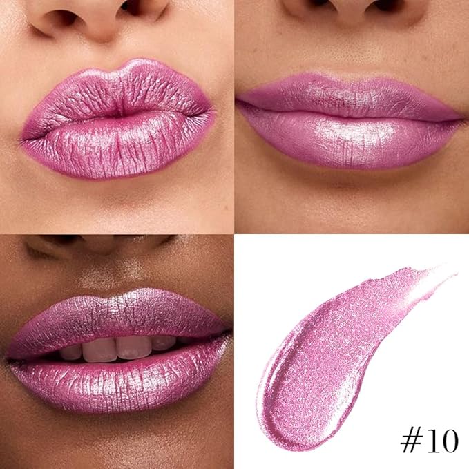 Kaely 2-in-1 Light Rose Pink Metallic Lipstick and Lip Liner, Shimmer Liquid Metallic Lipsticks for Women, Glitter Lip Gloss Stain Long Lasting Waterproof Smudge Proof 24 Hour, Vegan Makeup, 10
