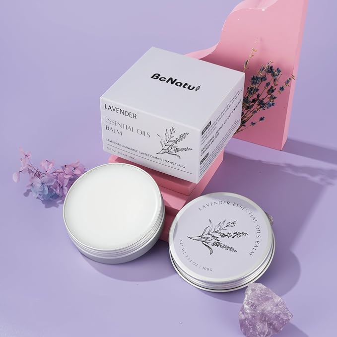 benatu Lavender Essential Oil Balm for Dry Skin Care, Scented Vitamin E Body Butter for Women and Men, Relaxing & Reparing Massage Oil, Blends with Chamomile, Sweet Orange, Ylang Ylang 3.53 oz