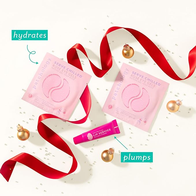 Patchology Under the Mistletoe Holiday Gift Set – Stocking Stuffer with Lip Plumping Gloss & Hydrating Under-Eye Patches for Glowing Skin & Kissable Lips (Limited Edition)