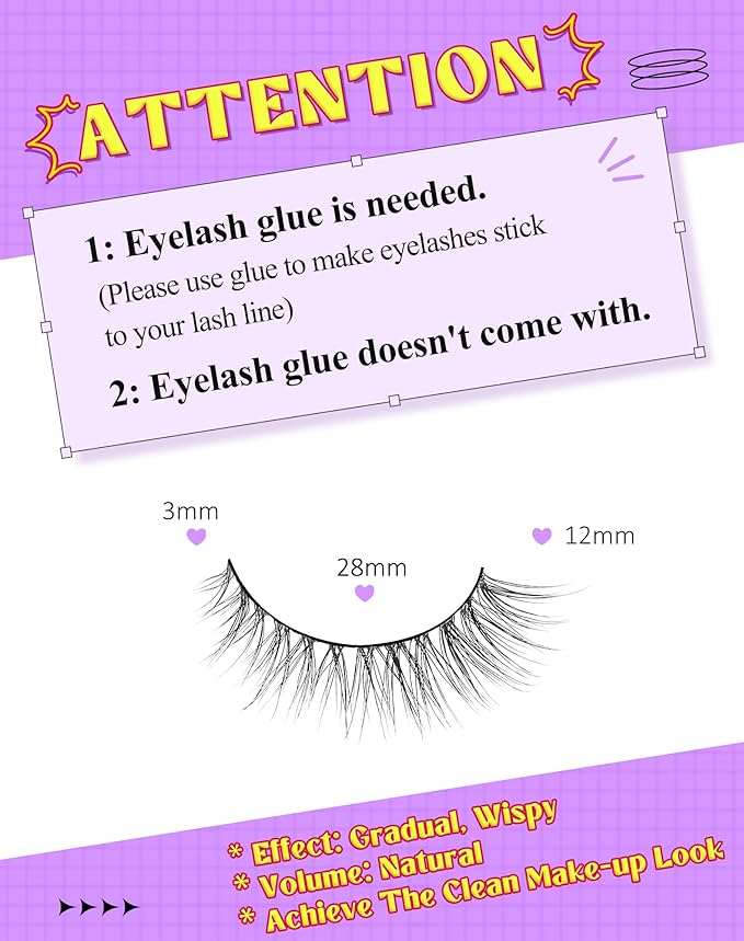 Onlyall Wispy Lashes - Natural Look False Eyelashes, Flared, Soft Fluffy, 7 Pairs D-K74