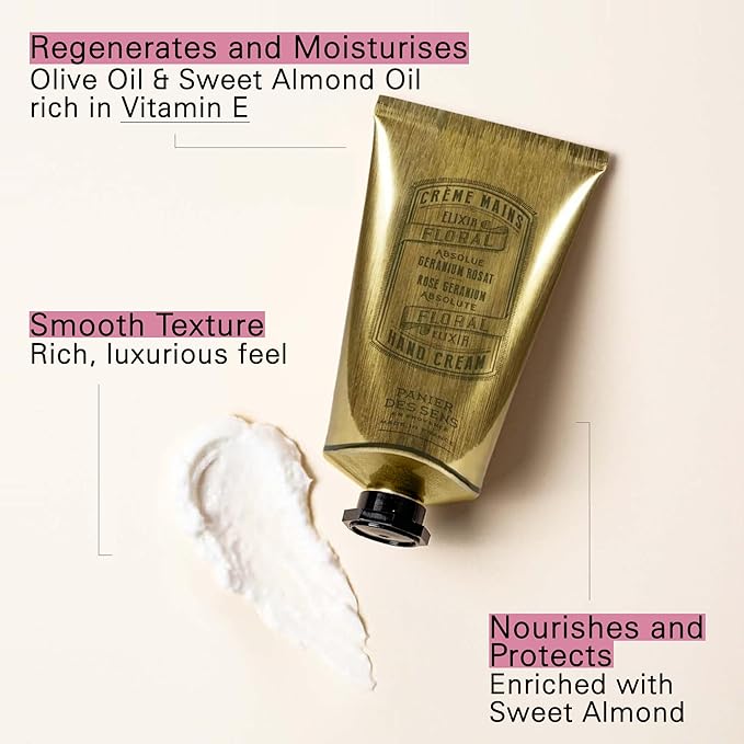 Panier des Sens - Hand Cream for Dry Cracked Hands - Rose Geranium Hand Lotion with Olive & Almond Oil - Vitamin E Skin Moisturizer with 97% Natural Ingredients - Made in France, 2.5 fl oz