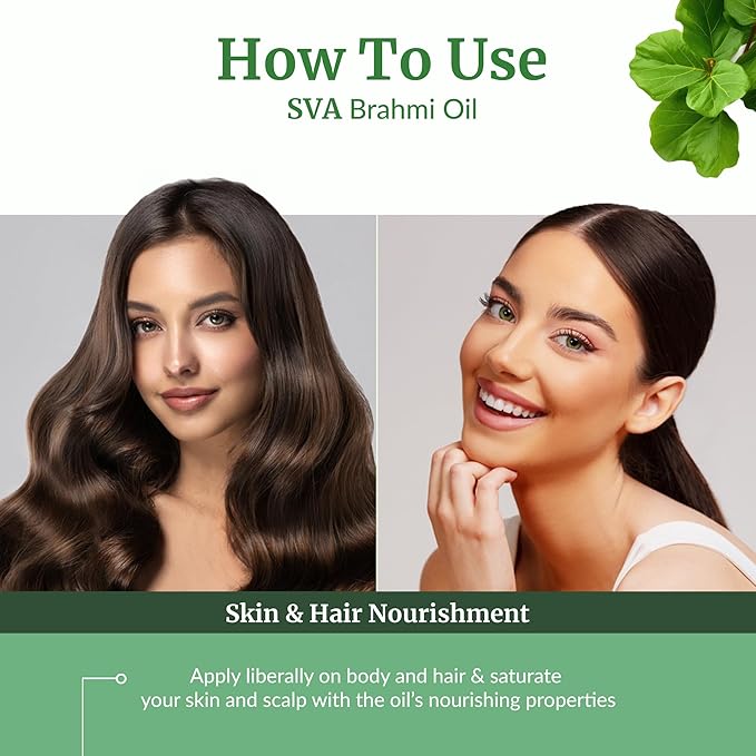 SVA Brahmi Oil Organic - 16 Fl Oz – 100% Natural Cold Pressed Organic Brahmi- for Face, Skin Care, Hair Care, Scalp Massage & Body Massage – Carrier Oil