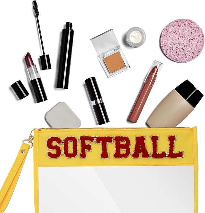 2Pcs softball Makeup Bag Set, PVC Large Capacity Portable Transparent Cosmetic Bag, Travel Wash Bag, Stationery Storage Bag (softball)