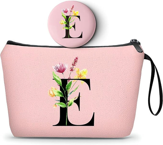 Women Birthday Unique Bride to be Bridal Shower Initial Gifts for Mom Sister Friend Her Teacher Aunt Makeup Cosmetic Bag with Mirror Mothers Day Christmas Graduation E