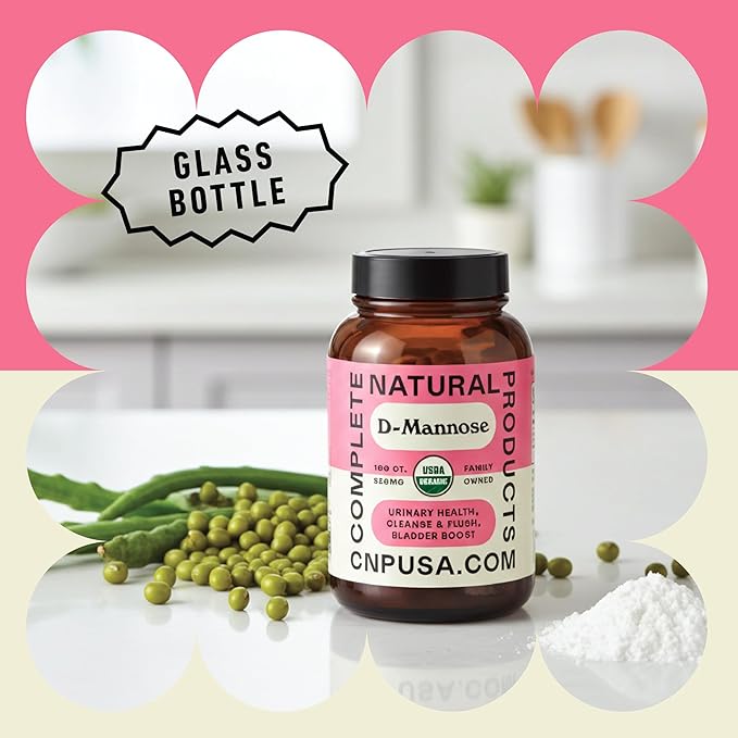 Complete Natural Products Organic D-Mannose Capsules - Pure D-Mannose Pills 100 Count for UTI, Bladder, & Urinary Tract Health