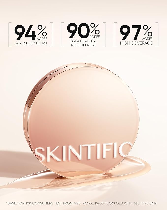 Full Coverage Cushion Foundation, Weightless, Skin Fit, Satin Glow Finish, Oil-Control Waterproof Foundation, Sweatproof Flawless BB Cream CC Korean Makeup