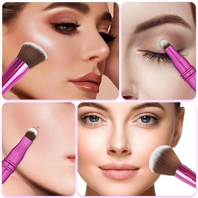 Jilier 4 in 1 Makeup Brush Set with Travel Makeup Brush Holder, Travel Makeup Brushes with Case, Double Sided Makeup Brushes with Silicon Portable Cosmetic Face Brushes Holder