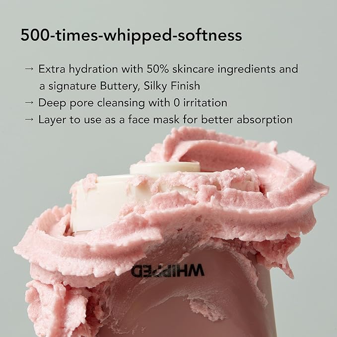 Whipped Korean Skincare Face Wash, Hydrating Vegan Cream Facial Cleanser for Dry Skin with Niacinamide, Hyaluronic Acid, Ceramide, Strawberry & Vanilla, Cleanser for Sensitive Skin