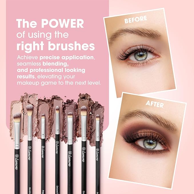 Eye Makeup Brushes Eyeshadow Brush Set - 7pcs Soft Synthetic Brush Kit - For Blending Eyeshadow, Eyeliner, Crease, Eyebrow - Long Lasting, Apply Better, Flawless Look Makeup