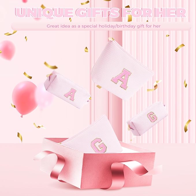 Personalized Makeup Bag for Women Girls - Fashion Cosmetic Bag Trendy Travel Toiletry Bag with Initials Letter - Teen Gifts - Pink,N