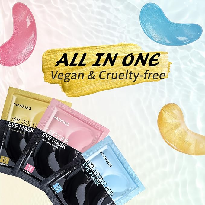 Pink Caffeine Under Eye Patches & 3 in 1 Eye Masks Gift Set, Collagen Eye Patches for Dark Circles Undereye Bags Wrinkles and Puffiness, Skin Care Gift for Her