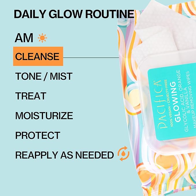 Pacifica Makeup Remover Face Wipes - Daily Facial Cleansing & Exfoliating Towelettes - Biodegradable - Organic - w/ Gycolic Acid - Clean Beauty Vegan & Cruelty-Free Dermatologist Tested 30 Count