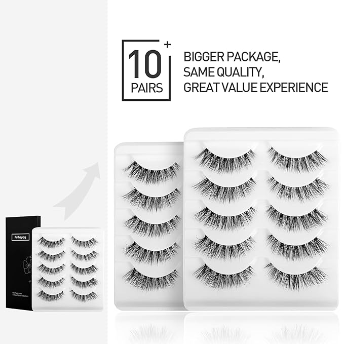 Frihappy Wispy Mink Lashes - Natural False Eyelashes, 10 Pairs DW4-Wispy