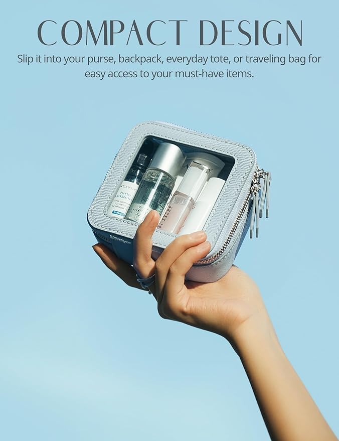 Popvibe Clear Makeup Bag Travel Cosmetic Case Transparent Toiletry Bag with Zipper, Portable Make Up Organizer Traveling Compact Car Bag for Essentials