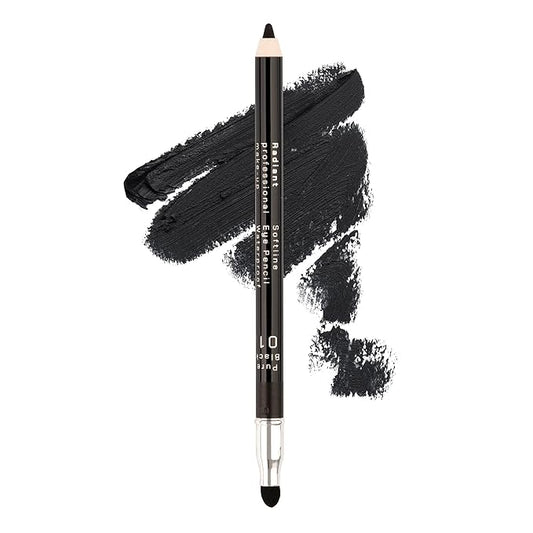 Radiant Professional Black Waterproof Eyeliner Pencil - Eyeliner Waterproof Smudge Proof for Woman - Long Lasting Under Eye Pencil for Smoky Eye - Soft Waterline Eye liner with Smudger Tool -Black(01)