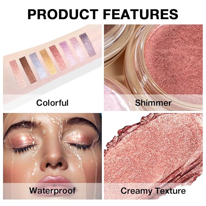 Cream Glitter Brownish Red Shimmer Metallic Eyeshadow Palette Makeup, Natural Single Mini Instant Holographic Eyeshadow For Older Women, Sombras Crema Para Ojos, Talc, Paraben & Cruelty Free