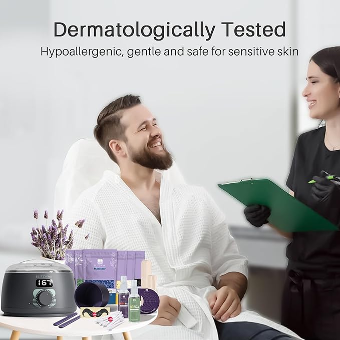 BLITZWAX Back and Nose Waxing Kit for Men, Hard Wax Warmer for Brazilian, Body and Face, At Home Hair Removal Kit, Beginner Friendly, Quick Heating, 93 Accessories, Charcoal Grey