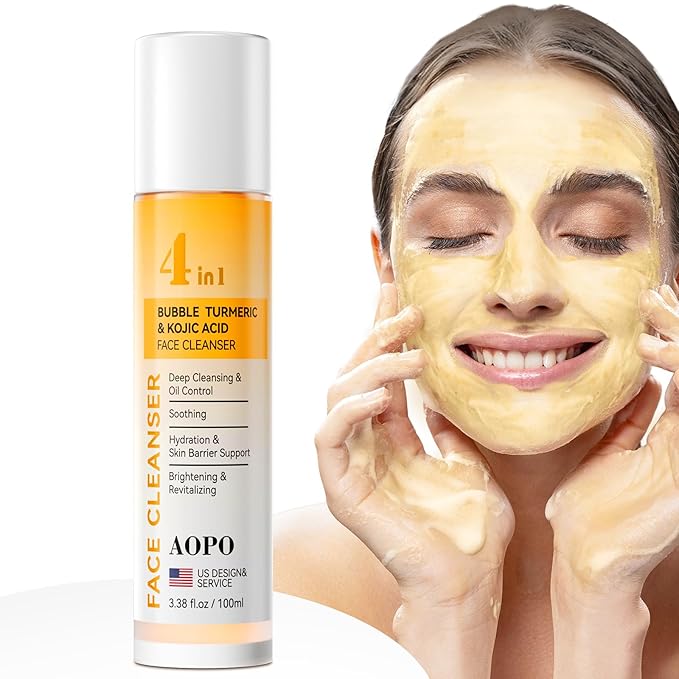 4 in 1 Bubble Turmeric Face Wash - Turmeric Kojic Acid Foaming Face Cleanser - Exfoliation Deep Cleansing of Facial Skin - Suitable for Sensitive & Acne Skin - 3.38 fl.oz