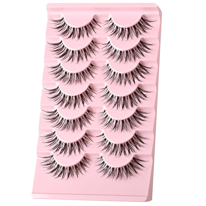 FARRED Cat Eye Lashes Natural Eyelashes Short Wispy Lash Strips Clear Band Volume Eyelash Cateye Medium Length False Lashes Natural Looking Hybrid Clusters Full Strip Lashes (A20 | 8-14MM)