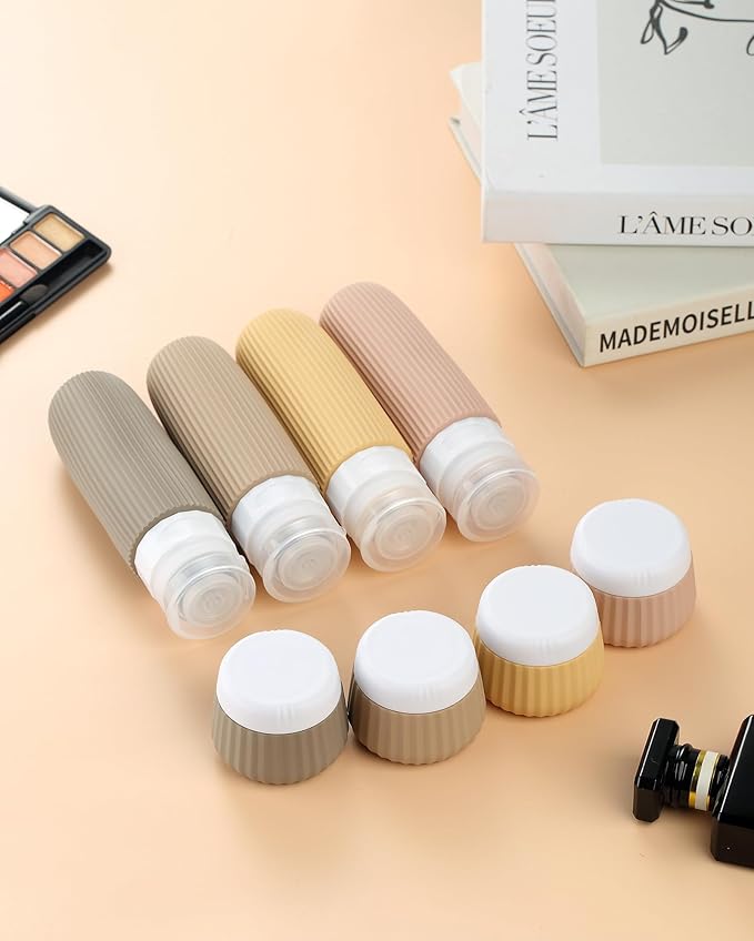 Travel Bottles 8 Pack, TSA Approved 3 oz Travel Toiletries Containers with Clear Bag, Leak Proof Silicone Squeezable Essentials Jars