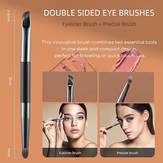 ENERGY Travel Eye Makeup Brush Set Eyeshadow Eye Blending Eyeliner Under Eye Concealer Eye Brow Smudge Makeup Kit with Portable Compact Mirror Case Double ended Makeup Brushes 4PCS