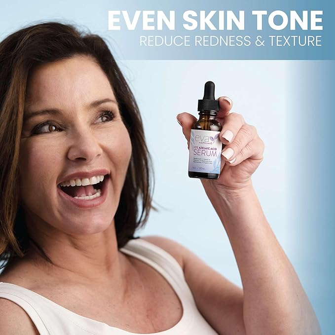 Eva Naturals Azelaic Acid Serum for Face – Niacinamide, Hyaluronic Acid, Vitamins A+C+E – Redness Relief, Dark Spots, Uneven Skin Tone, Texture, Pores, Topical Booster for Clearer, Smoother Skin, 1oz