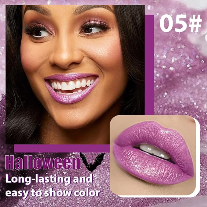 Pink Purple Metallic Lipstick for Women,Glitter Sparkling Liquid Lipstick,Long Lasting Waterproof Lightweight Comfortable Non-Drying Bold Dark Lip Gloss for Gothic Stage Makeup,Cruelty Free