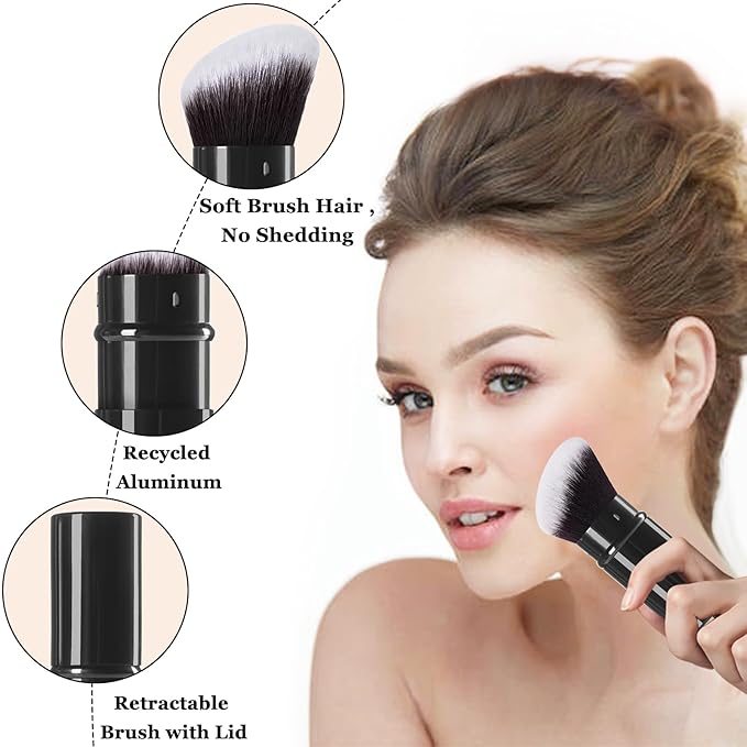 Retractable Kabuki Makeup Brush,Angle Blush Brushes Powder Foundation Makeup Brush for Blending Liquid, Blush, Bronzer, Buffing, Sunscreen,Flawless Cosmetics