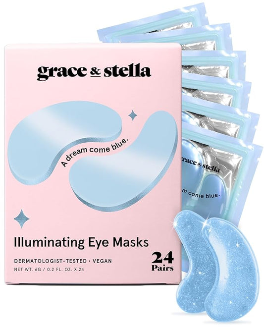 grace & stella Award Winning Under Eye Mask Reduce Dark Circles, Puffy Eyes, Undereye Bags, Wrinkles, Gel Under Eye Patches, Birthday Gifts for Women - Vegan Cruelty-Free Self Care (24 Pairs, Blue)