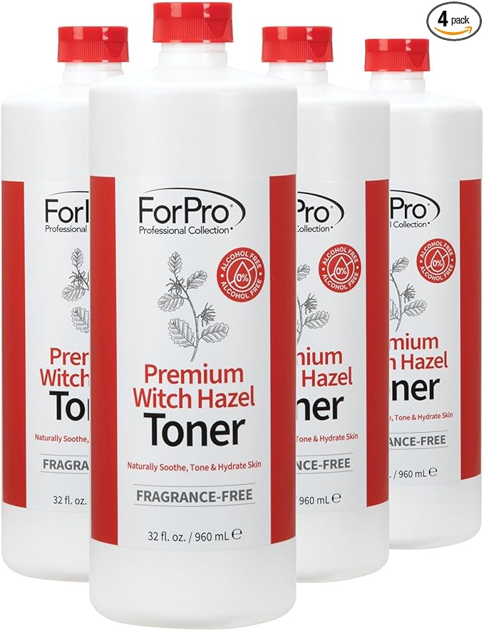 ForPro Premium Witch Hazel Toner, Alcohol-Free, Naturally Soothe, Tone & Hydrate Skin, Vegan, Fragrance-Free, 32 Fl Oz (Pack of 4)