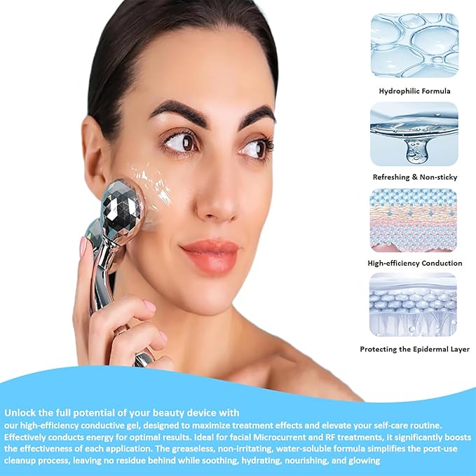 Leave-On Conductive Gel for Microcurrent & RF Devices with Hyaluronic Acid & Niacinamide, Fragrance-Free & Paraben-Free, Hydrating Nourishing Facial Gel Serum, 500mL