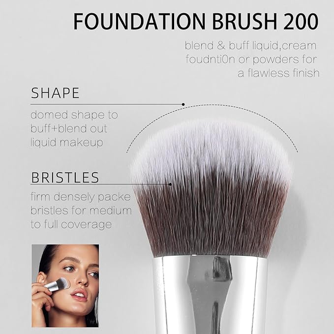 ENERGY Foundation Brush Expert Face Makeup Brush For Liquid Cream Powder Blending Buffing Buildable Coverage for Base Makeup Dense Vegan Synthetic Bristles Black