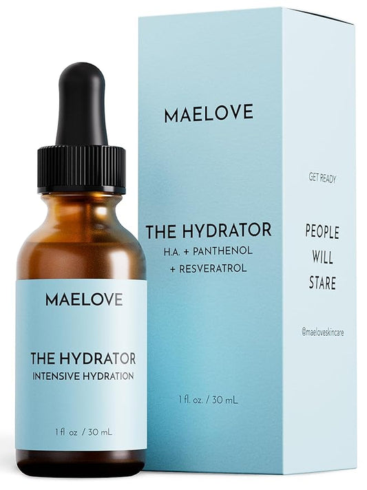 MAELOVE Hydrator Hyaluronic Acid B5 Serum with Resveratrol for Instantly Dewy Glow, Fills Fine Lines, Lightweight and Non Greasy, 1.0 fl oz