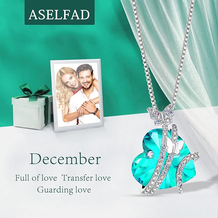 ASELFAD Butterfly Love Heart Pendant Necklace with Crystals, Anniversary Birthday Jewelry for Women Mom Grandma Wife Girlfriend