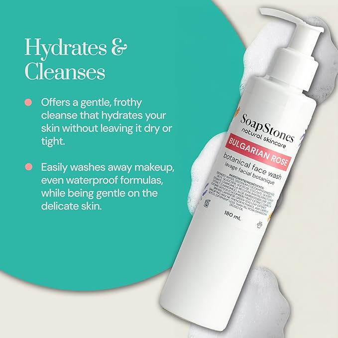 Soapstones Rose Skincare Bundle - Rosewater Toner, Bulgarian Rose Facial Wash & Rosewater Moisturizer - Hydrating Toner, Deep Moisture Face Cream & Natural Face Wash for Glowing Complexion