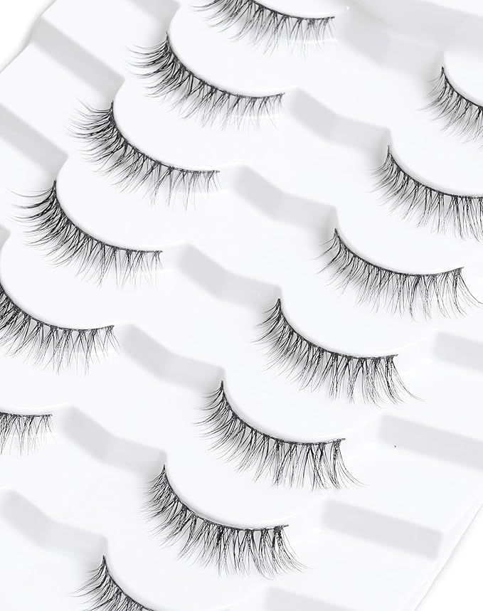 Onlyall Wispy Lashes - Natural Look False Eyelashes, Flared, Soft Fluffy, 7 Pairs D-K74